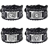 TURTLEDOVE 4 PCS Viking Leather Bracelet - Medieval Leather Cuff Wristband of Wolf Fenrir