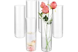 SUREHOME Glass Cylinder Vases for Centerpieces, 16 Pcs Large Clear Hurricane Glass Candle Holders 12 Inch Tall Floating Candle Vases Bulk for Flower Vase Home Wedding Formal Dinners Table Centerpiece Decor