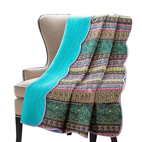 Alicemall Quilt aus Baumwolle mit Blumenmuster und Wellensaum Tagesdecke Sofa Decke Sommer Angenehm Weich Gesund Atmungsaktiv