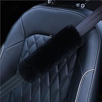 2Pack Genuine Sheepskin Seat Belt Strap Covers for Car, Truck, Backpack, Black Fuzzy Seat Belt Pads for Shoulder Soft…