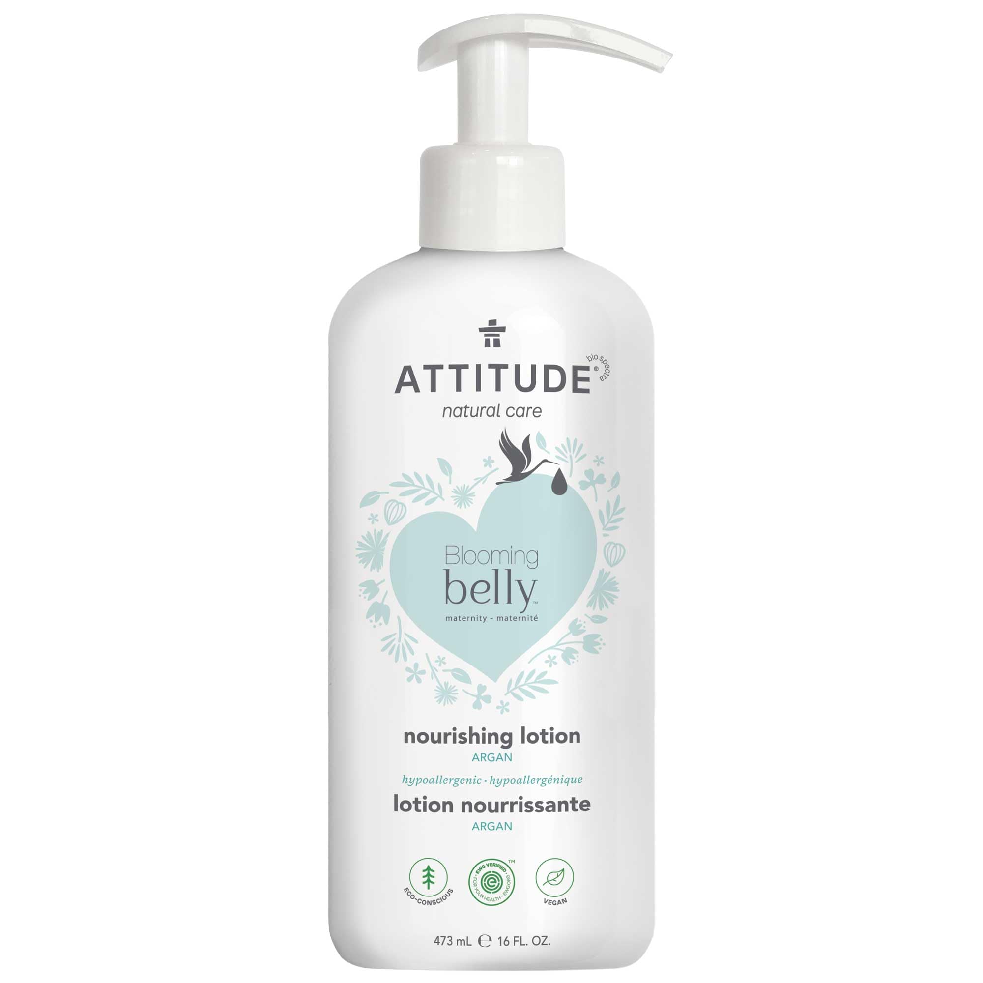 ATTITUDE Pregnancy Nourishing Body Lotion, EWG Verified, Dermatologically Tested, Plant and Mineral-Based, Vegan Maternity Products, Argan Oil, 16 Fl Oz