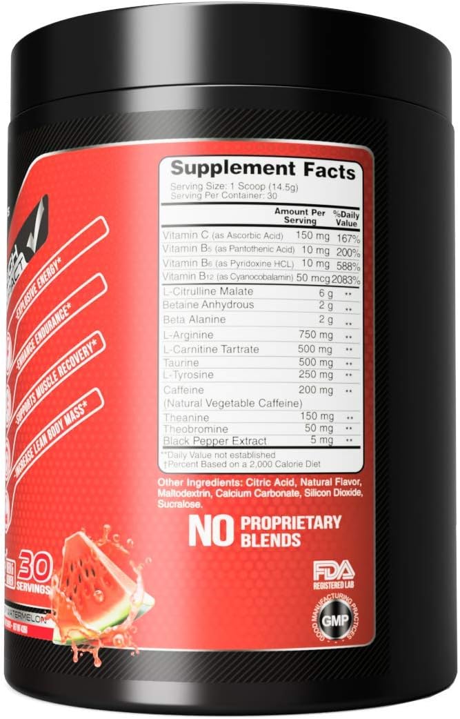EC Sports, OptiForce Pre-Workout, Clean Energy, 6G Citrulline Mallate, 2G Beta Alanine, 2G Betaine Anhydrous, Natural Caffeine, Candy Watermelon, 30 Servings, 15.34oz: Health & Personal Care