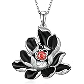 SCZKLAQ Black Lotus Necklaces for Women 925 Sterling Silver Lotus Flower Necklace Floral Jewelry for Women