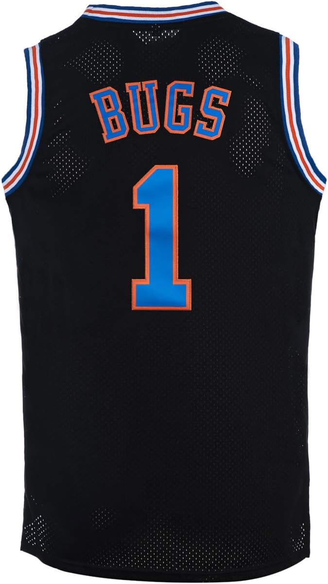 Men's Basketball Jersey #1#10#! 1/3 Bugs Lola Taz Tweety Space Movie Jersey Shirts White/Black S-XXL (#1 Black, XX-Large)
