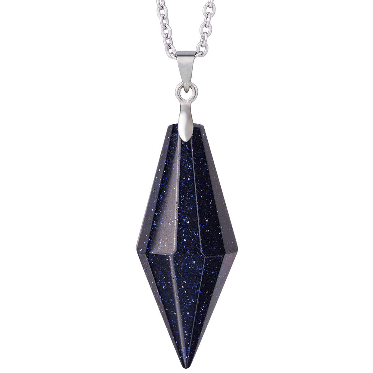 Nupuyai Blue Sand Stone Crystal Point Necklace for Women, Reiki Chakra Stone Pendulum Pendant with Chain