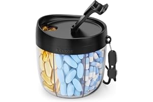 AMOOS Cute Pill Dispenser with 7 Large Compartments, Portable Pill Bottle Organizer with Wide Opening for Easy Use, Anti-Mix Pill Organizer for Travel, BPA-Free Pill Container, Black