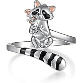 qielizhu Raccoon Ring 925 Sterling Silver Racoon Open Rings Adjustable Cute Animal Racoon Gifts for Women