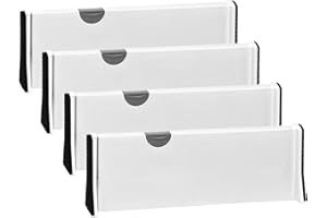 JONYJ Drawer Dividers Organizer 4 Pack, Adjustable Separators 4" High Expandable from 11-17" for Bedroom, Bathroom, Closet,Clothing, Office, Kitchen Storage, Strong Secure Hold, Foam Ends（White）