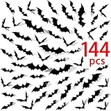 Ivenf 144 Pack Medium-sized Halloween Scary Plastic 3D Bats Wall Decals Window Decor Party Supplies Decoration
