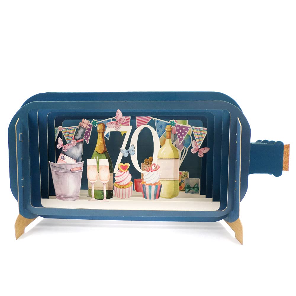 Alljoy Design Message in A Bottle Champagne 70th Pop Up Birthday Greeting Card by Alljoy Cards MIB107 MIB107,blue|yellow,125mm x 245mm x