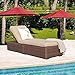 Patiorama Patio Chaise Lounge Chair, Sun Lounger, Outdoor Pool Beach Brown PE Rattan Wicker Reclining Chair W/Adjustable Backrest, Weather Cover, and Removable Cushion (Beige)