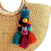QTMY Big Pom Pom Tassel Long Bag Pendant Charm Keyring Keychain for Women Purse Handbag Decor