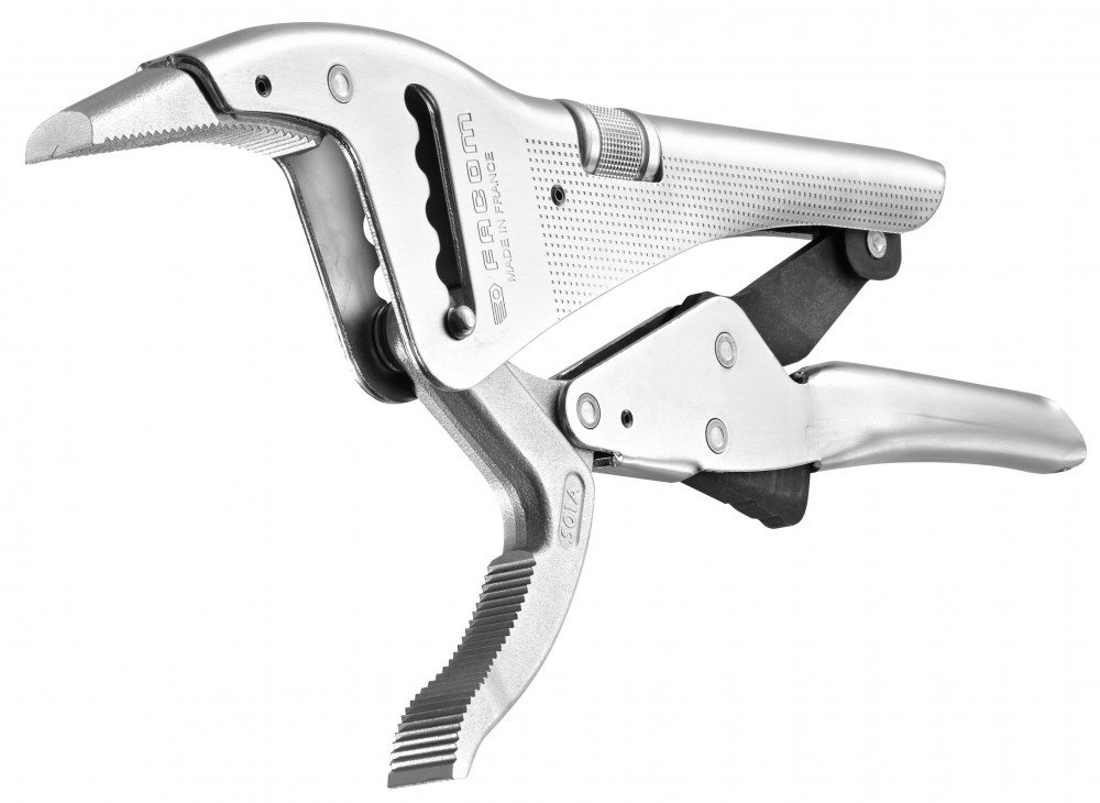 FACOM Gripzange mit langen Backen 501A (17 mm breite Backen, obere Backe mit Rille zum Halten von Rohren, mit nur einer Hand verwendbar, große Kapazität durch 5-fach verstellbares Rillengewerbe)