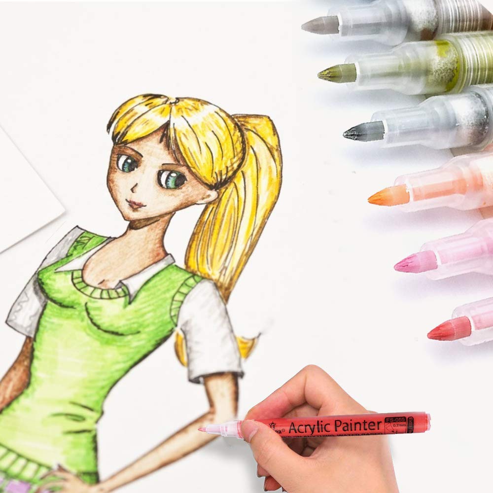 Ifecco Acrylic Pens Marker Pens, 12 Colors Paint Marker Set Waterproof Permanent Art Marker Pen Acrylic Painter for DIY Stone, Canvas, Paper, Stained Glass, Metal, Wood（Non Toxic, Quick Drying）