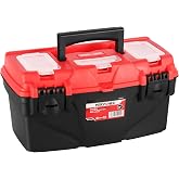 MAXPOWER 15" Tool Box with Removable Tray &amp; Dual Lock, Tools Organizer | Portable Size, Top Accessory Compartments, Secure Closure, Lightweight, Hardware &amp; Tools Storage, Durable Plastic
