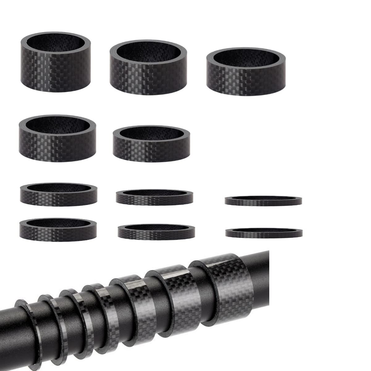 HOUSON 11 PCS Bike Headset Space, Carbon Fiber Bicycle Stem Headset Spacer MTB Road Bicycle Stem Threadless Headset Spacers Kit