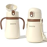 Evorie Leak Proof Vacuum Insulated Water Bottle, 316L Stainless Steel Sippy Cup for Toddlers, 11 oz Straw Cup with Handle & Adjustable Strap, Keeps Drinks Warm or Cold (1 Pack, White)