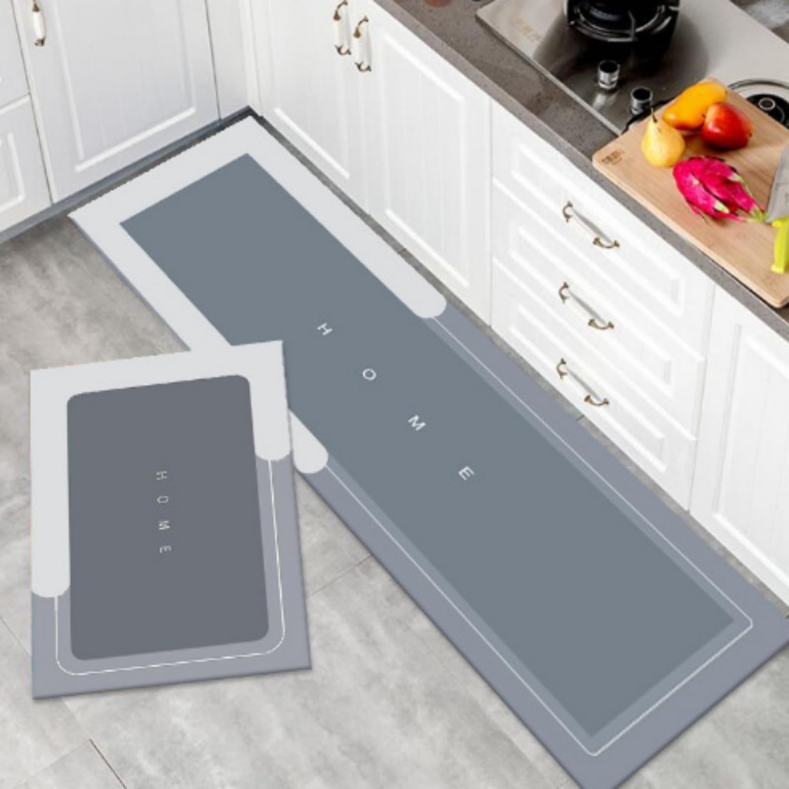 Kitchen Floor Mats, 2 PCS Kitchen Mat Set, Water Absorbent and Quick Drying Kitchen Rugs, Non-slip Kitchen Carpets, Super Absorbent Floor Mat for Home Kitchen (Light Gray, 40*60+40*120 cm)