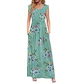 DB MOON Womens 2026 Maxi Dresses Empire Waist Long Summer Dress Casual Cap Short Sleeve Sundress with Pockets