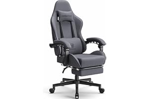 Dowinx Gaming Chair Fabric with Pocket Spring Cushion, Massage Game Chair Cloth with Headrest, Ergonomic Computer Chair with Footrest 290LBS, Grey