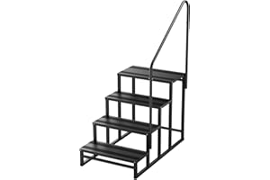 YOLANDO RV Steps with Handrail, 4 Steps RV Stairs w/Handrail for Elderly & Kids, Wide Platform for Hot Tub, Camper, Mobile Home, Porch, Pool, SPA, Pet Stairs, Outdoor and Indoor Use