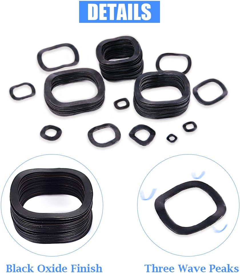 Glarks 320Pcs Carbon Steel Compression Type Wavy Wave Crinkle Spring Washers Assortment Kit, Black, 39 millimeters - Image 5