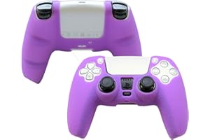 Pandaren PS5 Controller Grip, Texture Pattern PS5 Controller Skin for Sony PS5 Controller Sweat-Proof Anti-Slip Silicone Sleeve Hand Grip with 8pcs FPS Pro Thumbsticks Cap Protector(Purple)