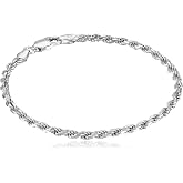 Amazon Essentials Sterling Silver Diamond-Cut Rope Chain Link Bracelet, 8", (previously Amazon Collection)