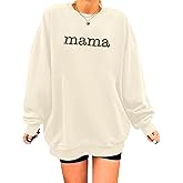 Mama Sweatshirt Women Crewneck Sweatshirt Mama Embroidered Shirts Mom Gift Long Sleeve Pullover Tops