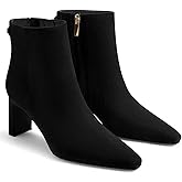 Coutgo Womens Ankle Boots Chunky Heel Closed Toe Booties Side Zipper Winter Dress Shoes
