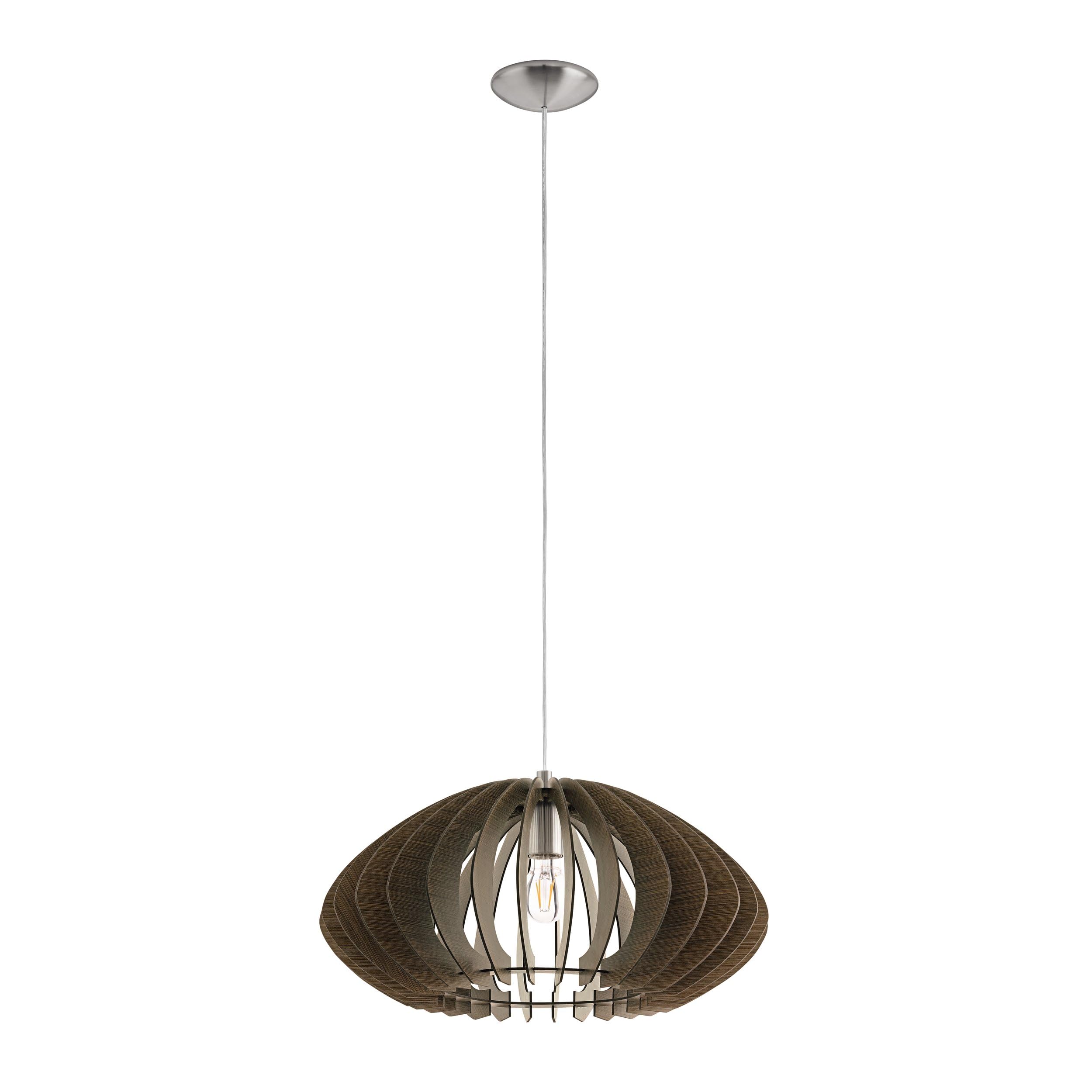 Eglo Pendant Light Cossano 2, Single-Light Hanging Lamp Vintage, Pendant Lamp Made of Steel and Wood in Matte Nickel, Dark Brown, Dining Table Lamp, Hanging Living Room Lamp with E27 Socket, Ø 50 cm