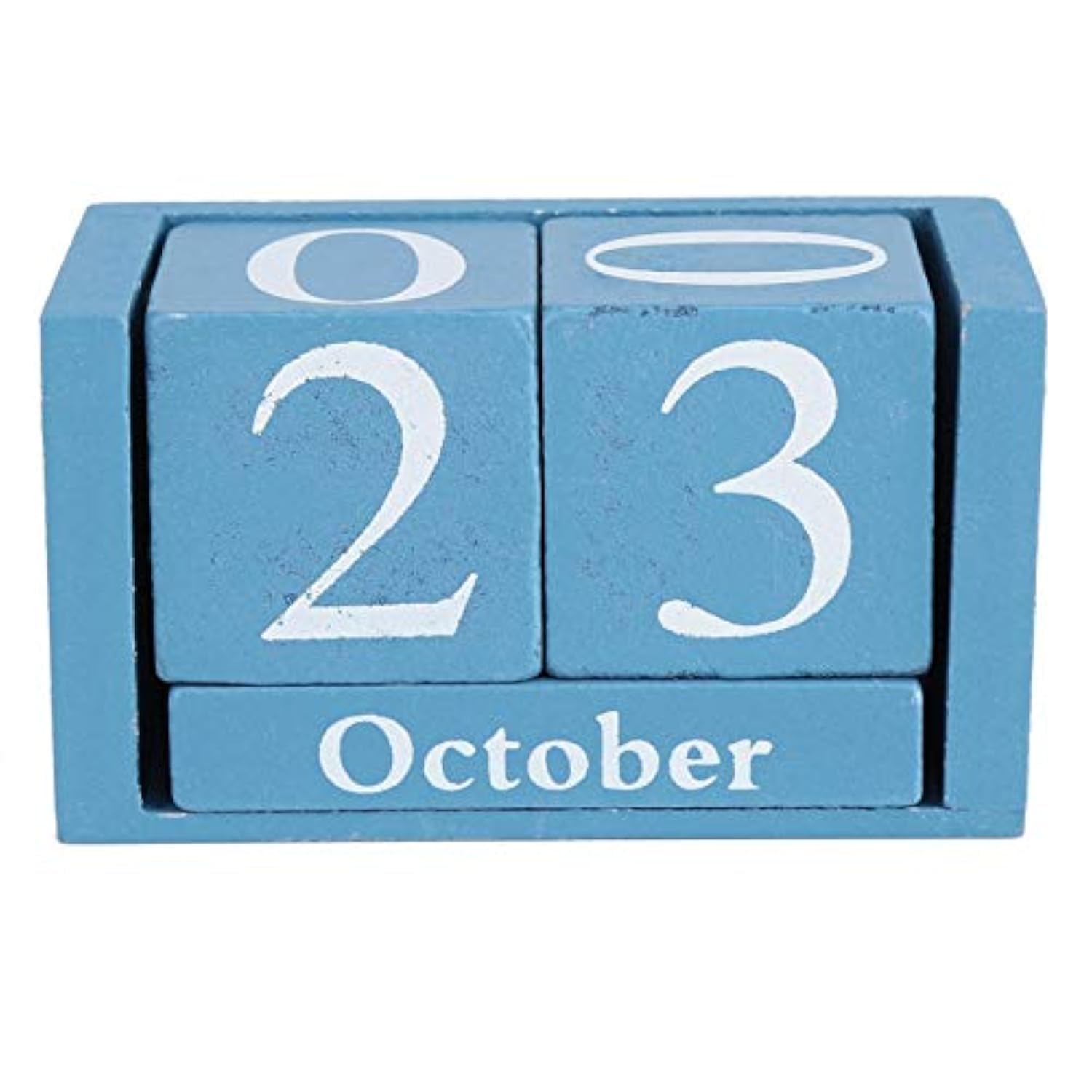 Wooden Calendar Blocks, Vintage Desktop Perpetual Calendar with Date Day and Month Blocks, Daily Date Day Month Display, Perpetual Calendar Cubes for Cafe, Restaurant, Office or Home Decoration(blue)