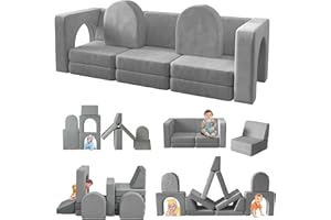 wanan Kids Couch 13PCS, Modular Kids Play Couch for Playroom Bedroom, 13 in 1 Multifunctional Kid Sofa for Playing, Creativing, Sleeping, Indoor Toddler Couches for Boys and Girls(Grey)