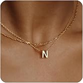 Initial Necklaces for Women, Trendy 14K Gold Plated Layered Necklace Dainty Letter Custom Name Personalized Choker Necklaces Non Tarnish Fashion Accessories Gold Jewelry Valentine's Day Gifts for Her