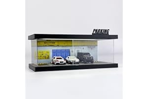 Bivitre 1/64 Model Car Display Case - Compatible with Hot Wheels Matchbox Mini GT Diecast Cars,Acrylic Box for Toy Cars Display Décor and Storage,Stackable Garage Diorama with LED Lights(1T-ReShop)