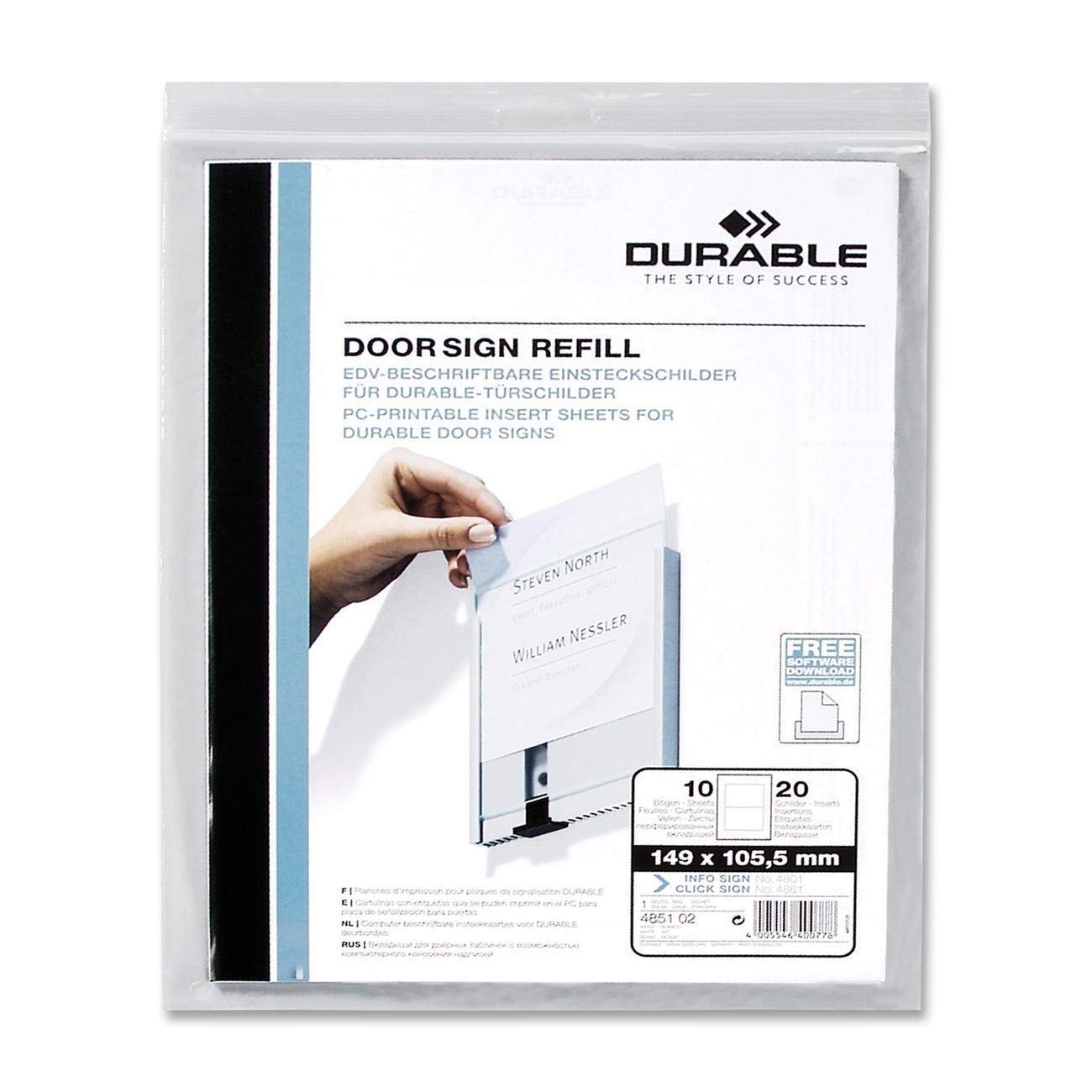 Durable 485102 Info Sign and Click Sign insertion sign for door signs (149 x 105.5 mm) Bag of 10 white