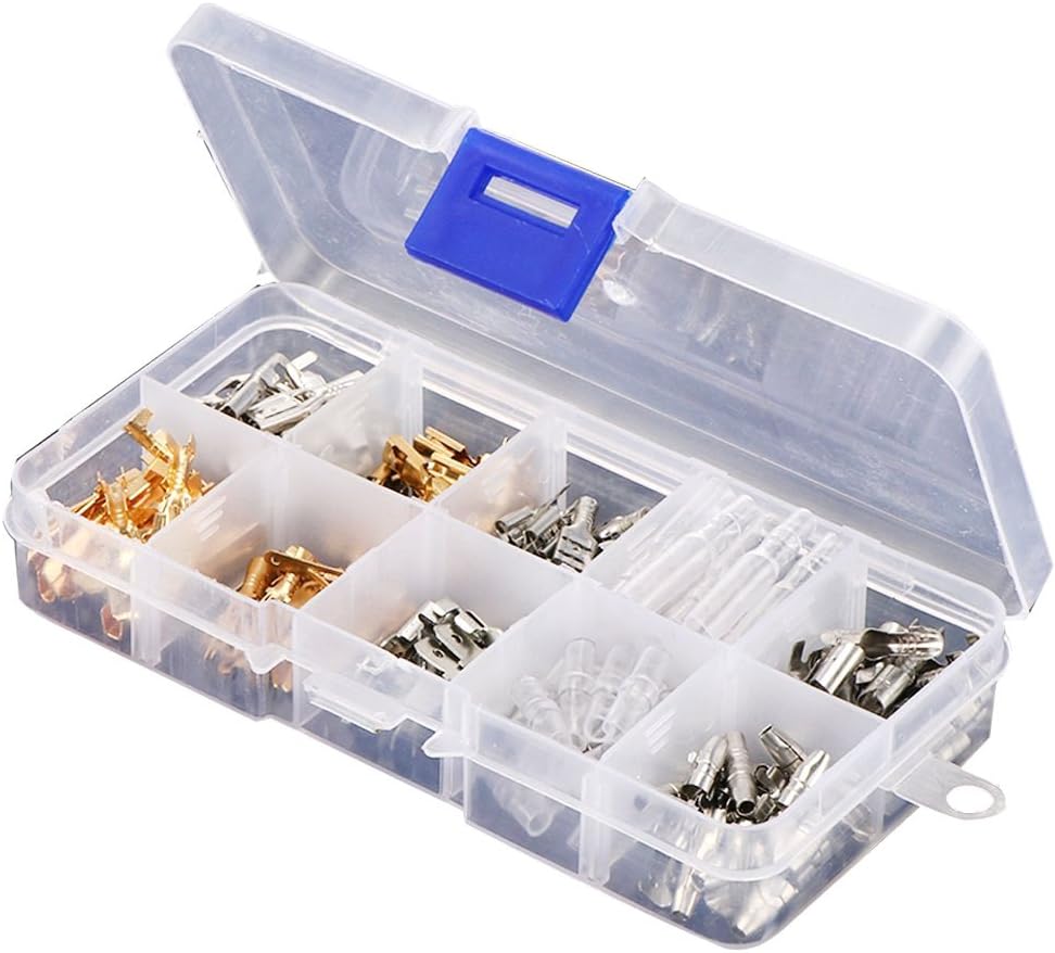 Spade Terminal Kit Jubapoz Crimp Connector Wire Butt Spade Connector Assortment 150pcs 6.3, 2.8, 4.8, 4.0mm Male Female Car Wire Terminal