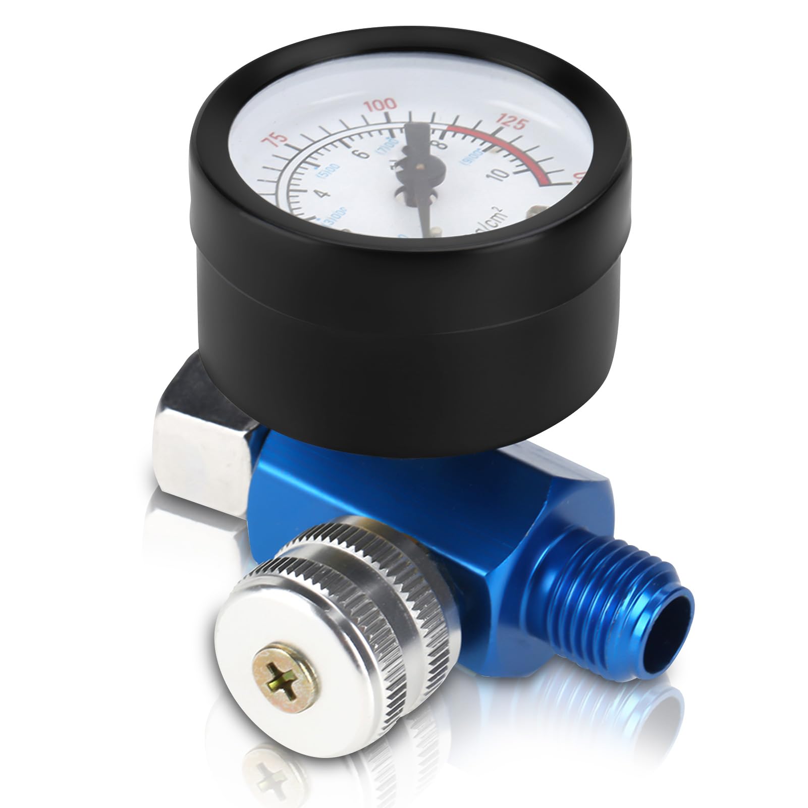 Air Pressure Regulator, 1/4" Air Paint Spray Gun Pressure Gauge with Air Compressor Control Valve 4.3 cm/1.7 in 0-10 bar (0-150 psi)