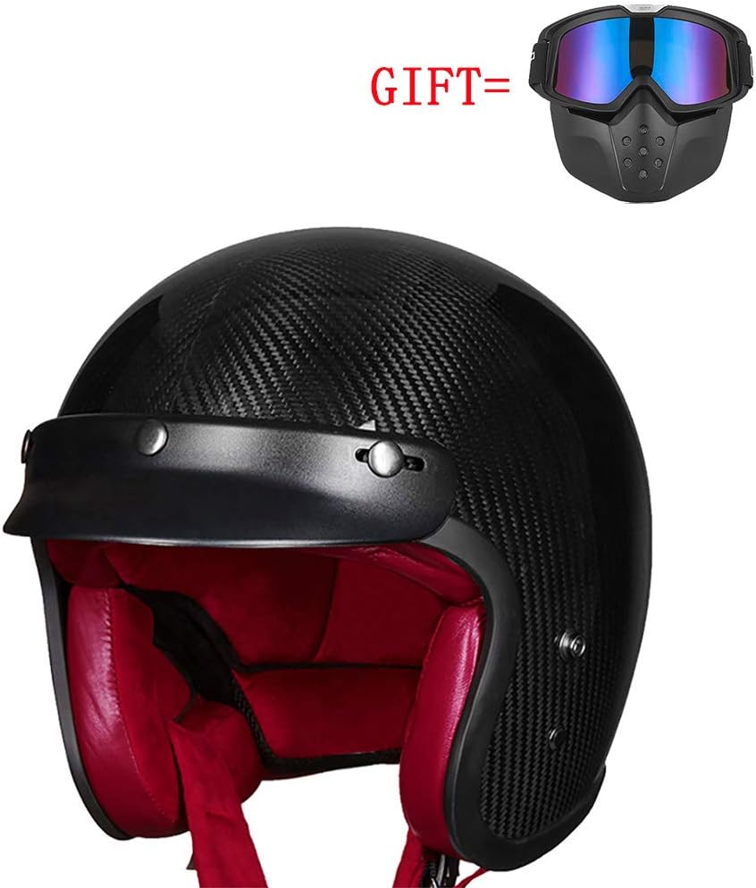 MMGIRLS Carbon Fiber Anti-Collision Motorcycle Helmet, Harley Helmet/DOT Certification/Adult Youth Motorcycle Outdoor Safety Helmet - Bright Black,M