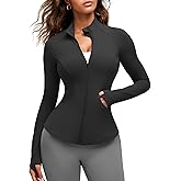 G4Free BareFeel Women's Workout Jacket Full Zip Up Slim Hip Length Yoga Athletic Tops with Thumb Holes