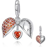 FOREVER QUEEN Birthstone Charms Wings of Angel 925 Sterling Silver Love You Heart Charm Dangle Bead for Charm Bracelet Necklace, Happy Birthday Jewelry Bead for Women