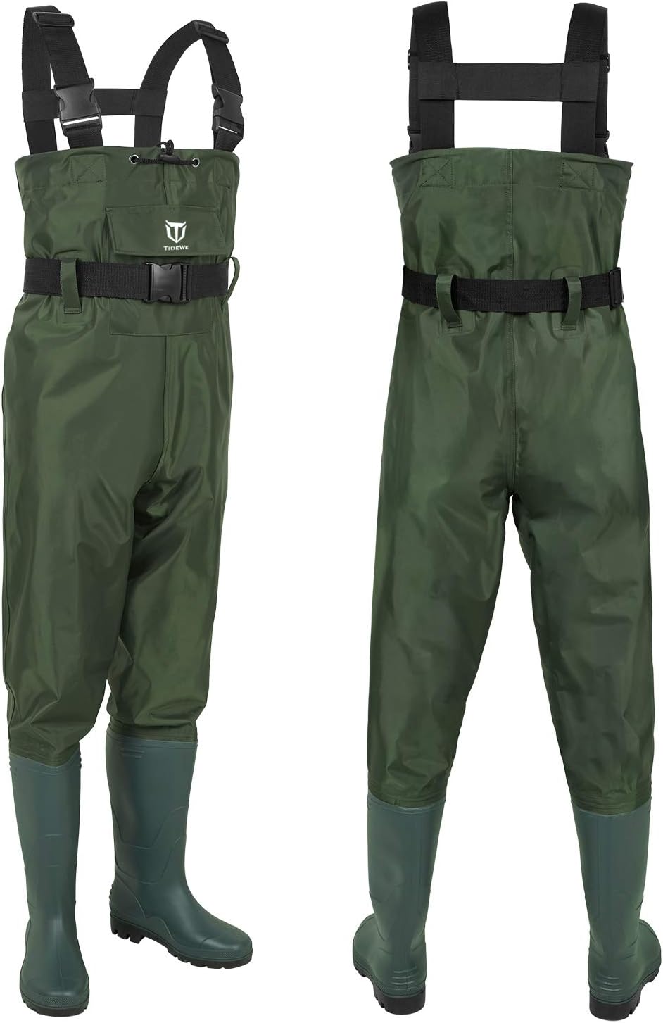 TIDEWE Bootfoot Chest Wader, 2-Ply Nylon/PVC Waterproof Fishing & Hunting Waders with Boot Hanger for Men and Women (Green and Brown) : Clothing