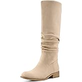 Shoe'N Tale Women's Knee High Boots Flat Low Heel Slouch Pointed Toe Winter Shoes with Side Zipper