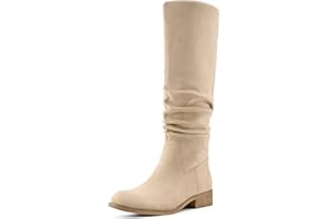 Shoe'N Tale Women's Knee High Boots Flat Low Heel Slouch Pointed Toe Winter Shoes with Side Zipper