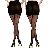 Citystl 2 Pairs Back Seam Pantyhose for Women 20D Sheer Tights With Line Down Back with Reinforced Toes