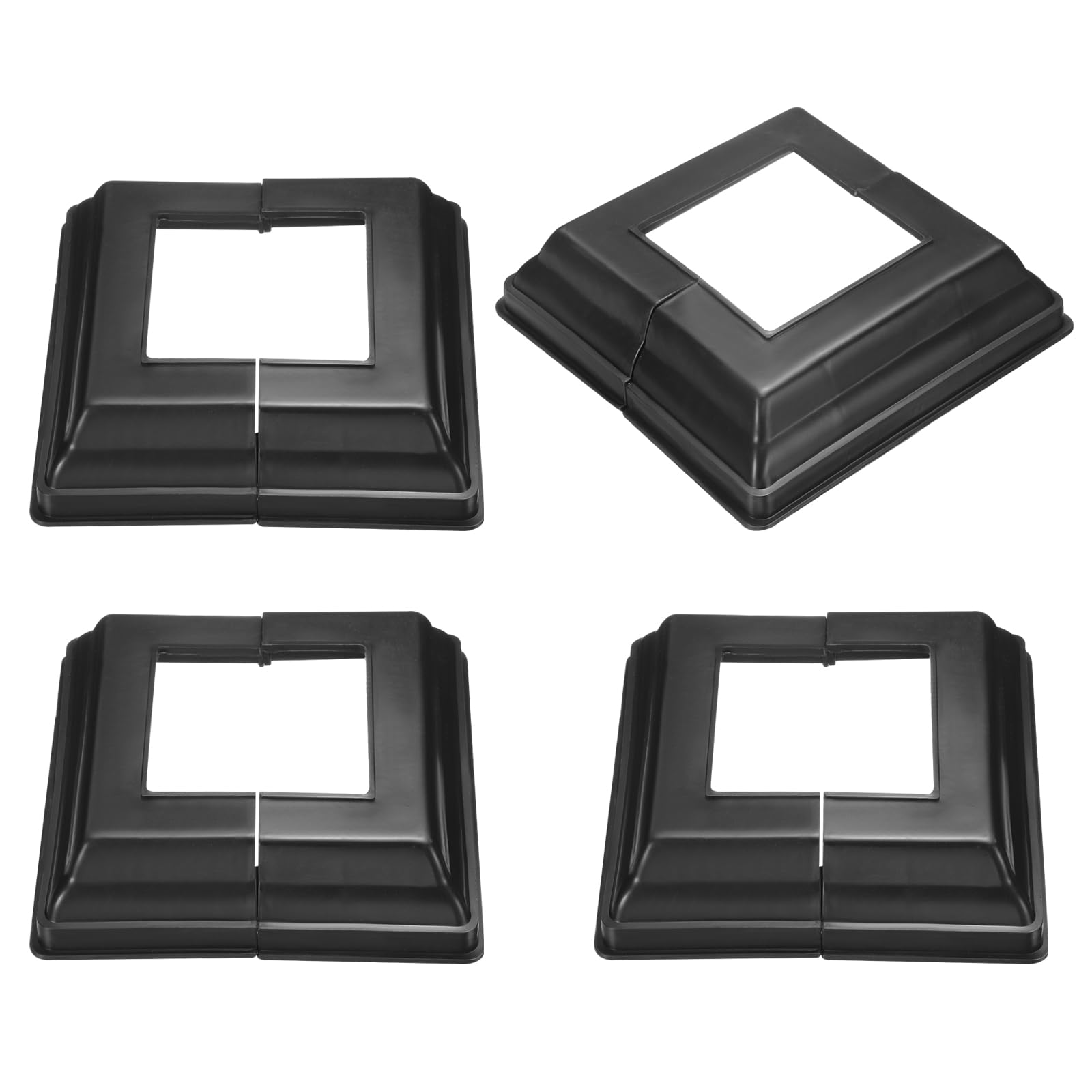 Photo 1 of uxcell 4Pcs Post Base Cover, 5"x4.75" (Internal Size 2.5"x2.5") PVC Split Style Post Skirt, Porch Column Wrap for Post Fence Deck Cable Railing Baluster Stair Rails, Black