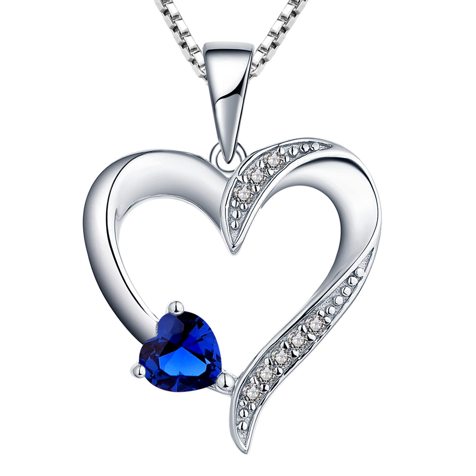 YL Heart Necklace 925 Sterling Silver September Birthstone Spinel Double Heart Pendant Necklace for Women, 45-48cm — image 1