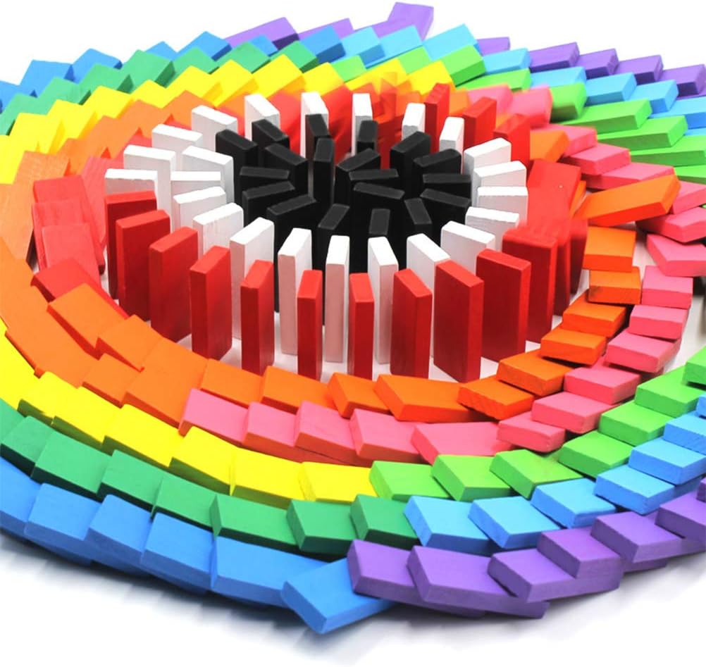 BUYGOO 240Pcs Wooden Dominos Rally for Kids Colourful Dominoes Wooden ...