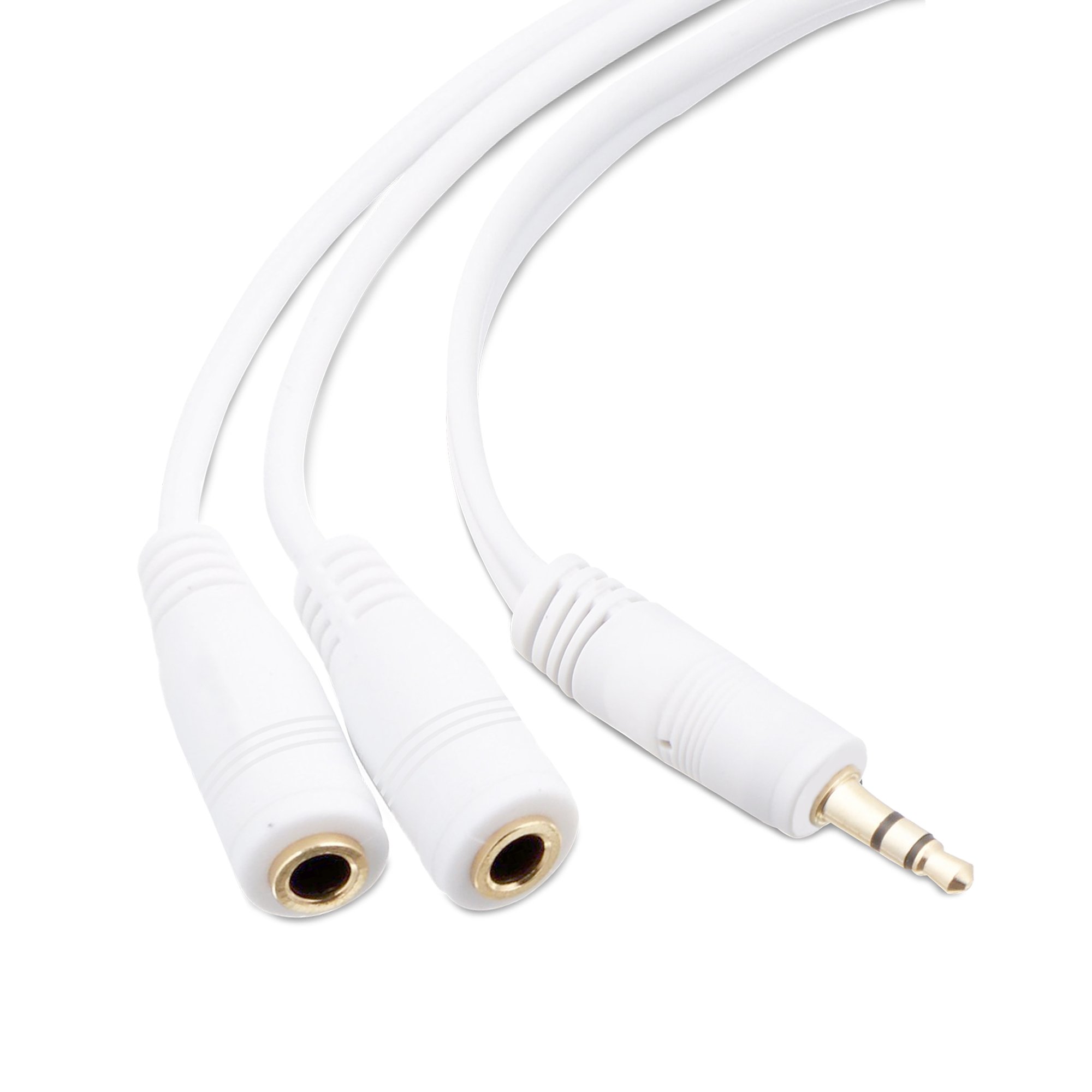 Mobi Lock 3.5mm Headphone Y Splitter | 1 Male to 2 Female Audio Jacks | Allows 2 People to Listen to 1 Sound Source | Ideal for all Media Players and Audio Devices with a 3.5 mm Port (White)