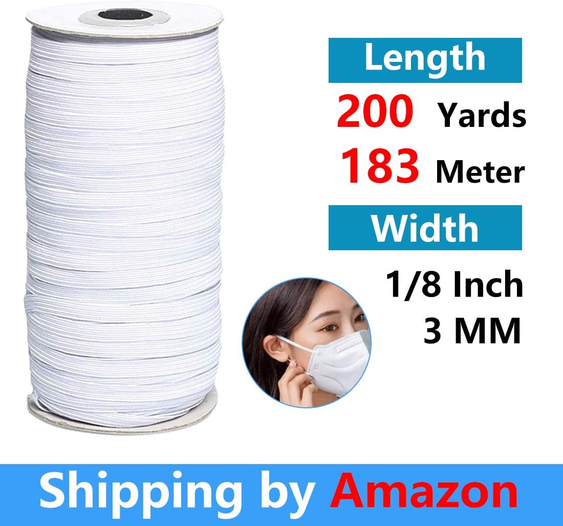 200 Yards 1/8 Inch Width Elastic Sewing Elastic Cord Elastic Band White High Elasticity Stretch Knit Elastic Spool Elastic String Cord for DIY Sewing (White)